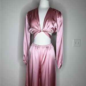 Chic Pink Satin Two-Piece Set